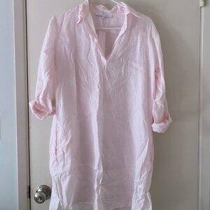 Pour Les Femmes Linen Shirt Dress - Light Pink - Size Medium M